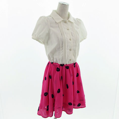 ハニーバンチ Honey Bunch ワンピース ひざ丈 半袖 ドッキング 刺繍 ピンク 黒 白 F レディース 155 ベクトルパーク