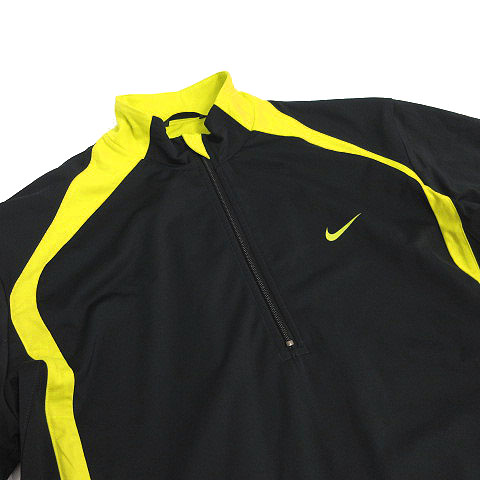 ナイキゴルフ NIKE GOLF ジャケット 半袖 ジップアップ ロゴ 刺繍 切替 厚手 ブラック 黒 蛍光イエロ L メンズ
