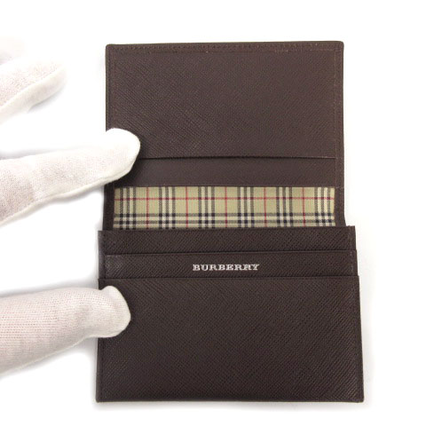 未使用品 バーバリー Burberry 名刺入れ カードケース 二つ折り レザー 型押し 裏地ノバチェック ブラウン 茶 メンズ レディース 155 ベクトルパーク