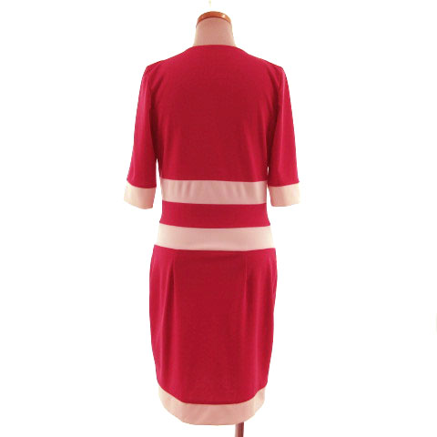 リナシメント Rinascimento ワンピース 五分袖 ミディ丈 Vネック ダブルジップ ボーダー ピンク ホワイト 白 S レディース 155 ベクトルパーク