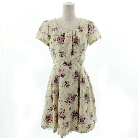 レストローズ L Est Rose ワンピース ひざ丈 半袖 花柄 ベージュ ピンク Mt レディース 155 ベクトルパーク