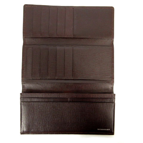 バーバリー BURBERRY 長財布 三つ折り レザー 型押し ブラウン 茶  
