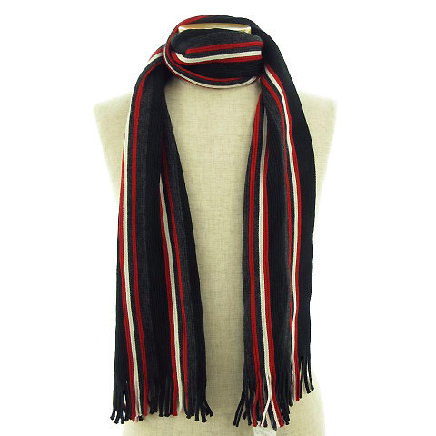 未使用品 チャップス CHAPS マフラー ストライプ ブラック系 黒 レッド