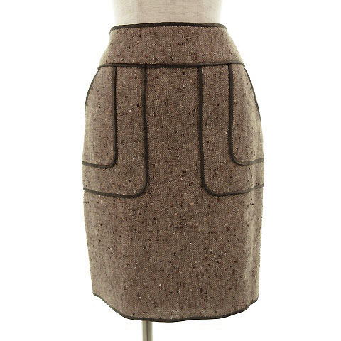 フォッシィ FOSSI スカート ひざ丈 ツイード ウール混 ブラウン系 茶  