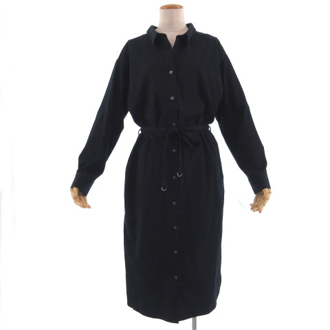 プラステ Plst ワンピース シャツワンピース 長袖 ミディ丈 スキッパーカラー リボン ネイビー 紺 M レディース 155 ベクトルパーク