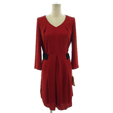 未使用品 ファウンドフレス Foundfles ワンピース フォーマル シャイニー ひざ丈 長袖 レッド系 赤系 36 レディース 155 ベクトルパーク