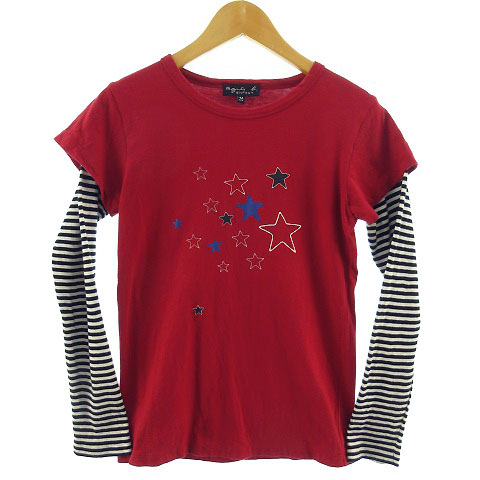 アニエスベーアンファン Agnes B Enfant カットソー Tシャツ 長袖 丸首 レイヤード風 ボーダー 星柄 レッド 赤 白 黒 12 女の子 キッズ 155 ベクトルパーク