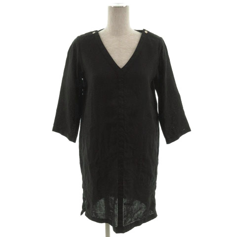 ユニクロ Uniqlo イネス ド ラ フレサンジュ Ines De La Fressange ワンピース ひざ丈 七分袖 リネン100 ブラック 黒 S レディース 155 ベクトルパーク