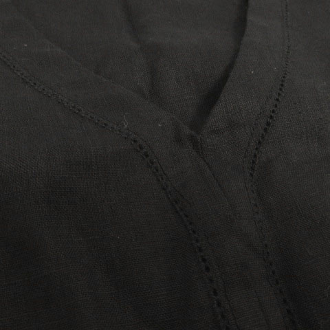 ユニクロ Uniqlo イネス ド ラ フレサンジュ Ines De La Fressange ワンピース ひざ丈 七分袖 リネン100 ブラック 黒 S レディース 155 ベクトルパーク