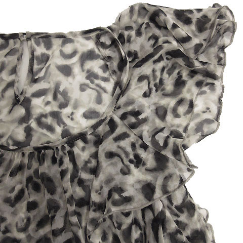 未使用品 アリアフレスカ ARIAFRESCA カットソー 半袖 フリル レオパード 豹柄 オフ白 グレー ブラック 黒 38 レディース