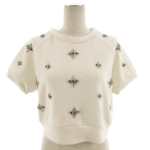 ラグナムーン Lagunamoon トレーナー スウェット 半袖 ビジュー付 ベージュ レディース 155 ベクトルパーク