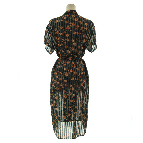 エモダ Emoda ワンピース 半袖 ミモレ丈 羽織れるワンピース シースルー 花柄 ネイビー 紺 オレンジ系 グリーン 緑 F レディース 155 ベクトルパーク