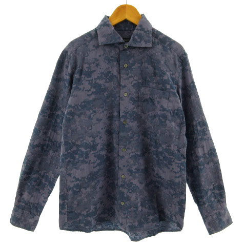 インターメッツォ Intermezzo シャツ ホリゾンタルカラー 長袖 総柄 ブルー系 青系 M メンズ 155 ベクトルパーク