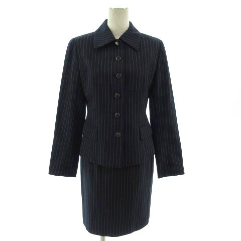 49アベニュー ジュンコシマダ 49av Junko Shimada スーツ スカートスーツ セットアップ 上下セット ジャケット ステンカラー スカート ミディ丈 日本製 ストライプ ネイビー 紺 ブルー 青 9 7 レディース 155 ベクトルパーク