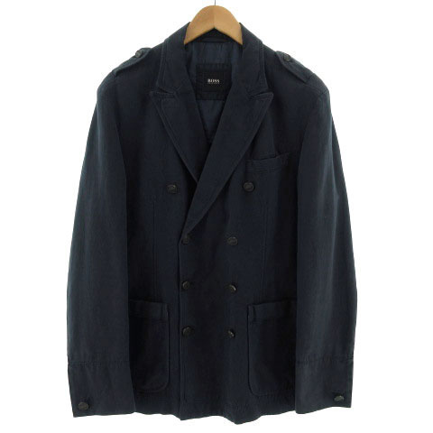 ヒューゴボス Hugo Boss ジャケット ピークドラペル ダブル リネン混 コットン混 ネイビー 紺 50 メンズ 155 ベクトルパーク