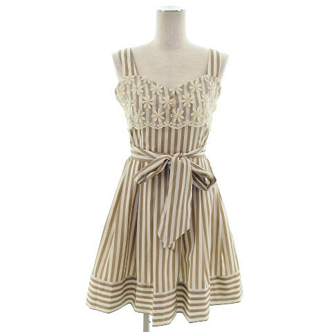フィント Fi N T Fint ワンピース ひざ丈 ノースリーブ レース刺繍 ストライプ オフ白 ブラウン 茶 F レディース 155 ベクトルパーク