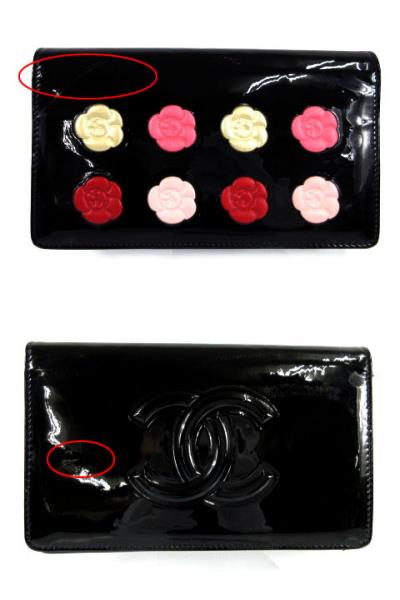 シャネル CHANEL 財布 長財布 二つ折り メイクパレット エナメル 花柄 