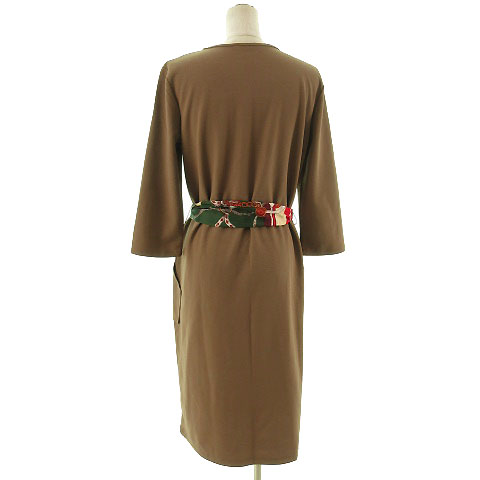 ザラ ベーシック Zara Basic ワンピース ひざ丈 長袖 ストレッチ スカーフベルト ブラウン 茶 M レディース 155 ベクトルパーク