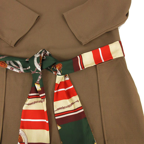 ザラ ベーシック Zara Basic ワンピース ひざ丈 長袖 ストレッチ スカーフベルト ブラウン 茶 M レディース 155 ベクトルパーク