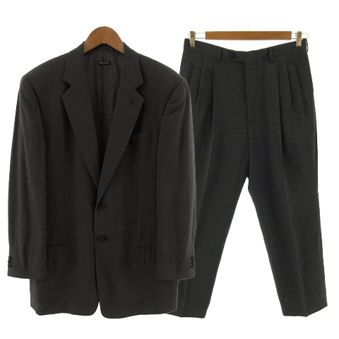 ジョルジオアルマーニ Giorgio Armani Classico スーツ セットアップ 上下セット ジャケット テーラードカラー シングル 2b パンツ シルク混 総柄 バーズアイ グレー 48 メンズ 155 ベクトルパーク