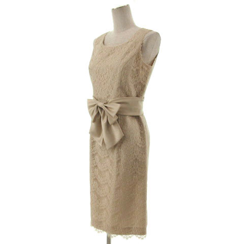 エポカ Epoca ワンピース ノースリーブ ミディ丈 切替え レース リボン 日本製 ベージュ 40 レディース 155 ベクトルパーク