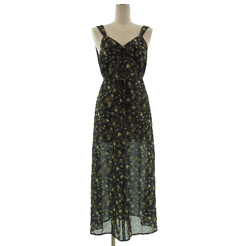 マウジー Moussy ワンピース ロング ノースリーブ 花柄 ブラック系 黒系 グリーンブラック ブラウン 茶 ホワイト 白 F レディース 155 ベクトルパーク