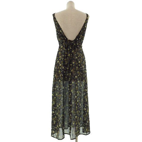 マウジー Moussy ワンピース ロング ノースリーブ 花柄 ブラック系 黒系 グリーンブラック ブラウン 茶 ホワイト 白 F レディース 155 ベクトルパーク