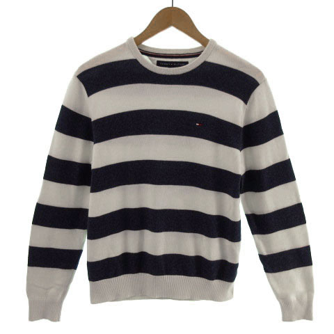 トミーヒルフィガー Tommy Hilfiger ニット 長袖 ロゴ 刺繍 コットン ボーダー ホワイト 白 ネイビー 紺 Xs メンズ 155 ベクトルパーク
