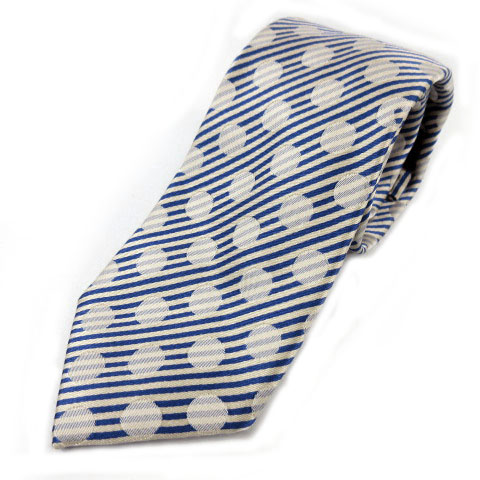 タケオキクチ Takeo Kikuchi ネクタイ シルク100 Handmade 斜めストライプ ドット ブルー 青 アイボリー メンズ 155 ベクトルパーク