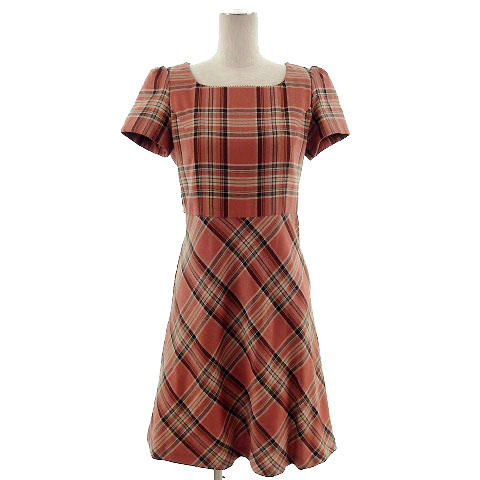 エニィスィス エニシス Anysis ワンピース ひざ丈 半袖 チェック柄 ラメ ピンク系 レッド 赤 エンジ ブラック 黒 2 レディース 155 ベクトルパーク