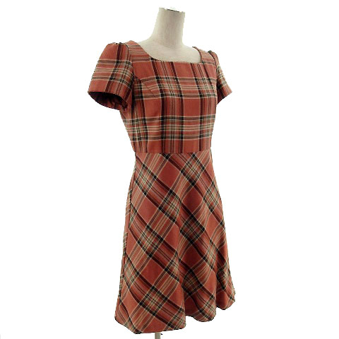 エニィスィス エニシス Anysis ワンピース ひざ丈 半袖 チェック柄 ラメ ピンク系 レッド 赤 エンジ ブラック 黒 2 レディース 155 ベクトルパーク