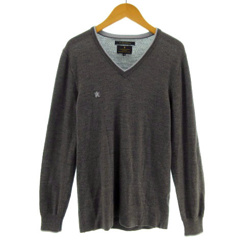 アールニューボールド R Newbold セーター Vネック 長袖 ロゴ 刺繍 ウール グレー 水色 M メンズ 155 ベクトルパーク