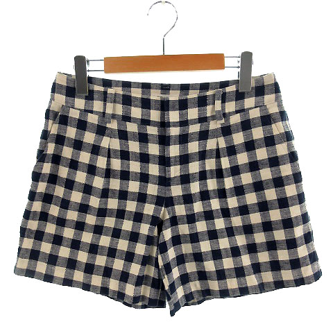 ノーリーズ Nolley S パンツ ショートパンツ チェック リネン混 ベージュ ネイビー 紺 38 レディース 155 ベクトルパーク ノーリーズ Nolley S パンツ ショートパンツ チェック リネン混 ベージュ ネイビー 紺 38 レディース 155 ベクトルパーク