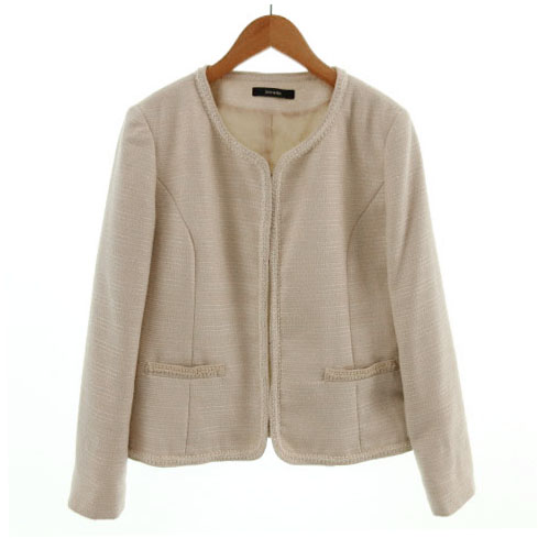 シューラルー Shoo La Rue ジャケット ノーカラー フォーマル 刺繍 ラメ ベージュ L レディース 155 ベクトルパーク