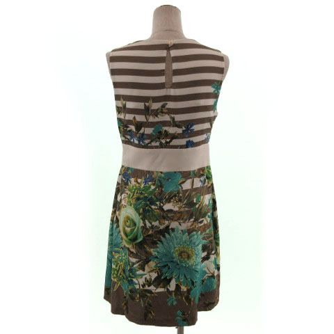 リナシメント Rinascimento ワンピース ノースリーブ ひざ丈 ボーダー 花柄 ブラウン 茶 ホワイト 白 マルチカラー M レディース 155 ベクトルパーク