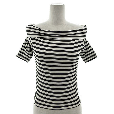 未使用品 ツインルーム Twnroom カットソー 半袖 オフショルダー ボーダー ストレッチ ホワイト 白 ブラック 黒 F レディース 155 ベクトルパーク