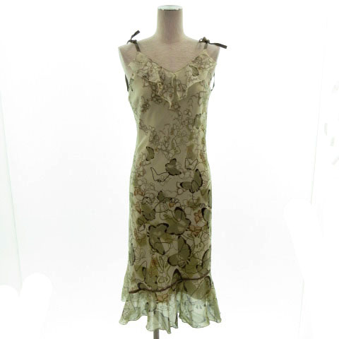 キャサリンロス Katharine Ross ワンピース ひざ丈 ノースリーブ 花柄 総柄 グリーン系 薄緑 カーキ ブラウン 茶 Ma レディース 155 ベクトルパーク