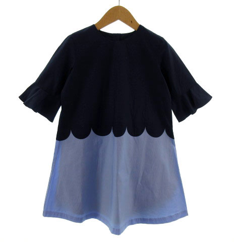 マリメッコ Marimekko ワンピース 半袖 ひざ丈 フリル スカラップ 女の子 ネイビー 紺 ブルー 青 116 122 キッズ 155 ベクトルパーク