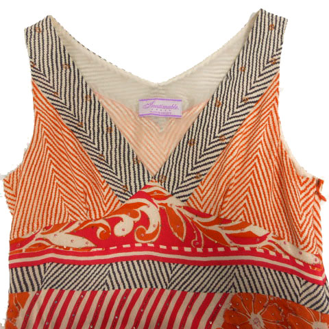 イネスティマーブル Inestimable ワンピース ひざ丈 ノースリーブ 花柄 スパンコール刺繍 シルク100 オレンジ ピンク ベージュ グレー 36 レディース 155 ベクトルパーク