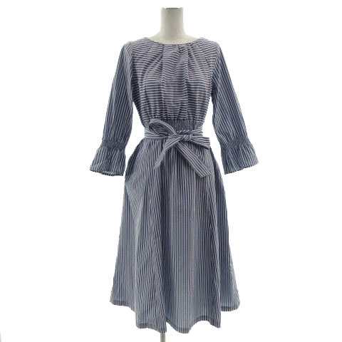 コムアンファム Comme Une Femme ワンピース ロング 長袖 ストレッチ ストライプ ブルー 青 ホワイト 白 38 レディース 155 ベクトルパーク