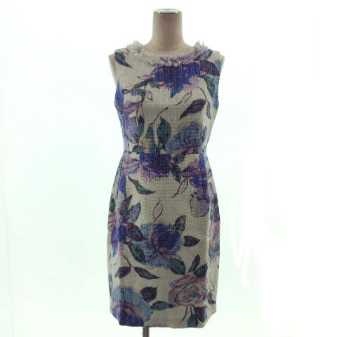 グレースコンチネンタル Grace Continental ワンピース ノースリーブ ミディ丈 フリンジ ラメ 花柄 水色 ブルー 青 パープル 紫 グリーン 緑 36 レディース 155 ベクトルパーク