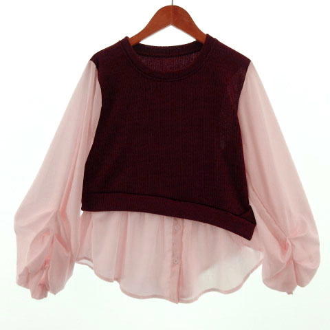 セシルマクビー Cecil Mcbee ニット ブラウス 長袖 ドッキング 切替え レッド 赤 ピンク F レディース 155 ベクトルパーク