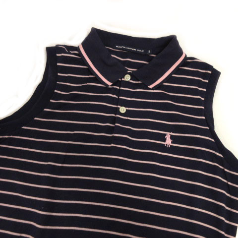 ラルフローレン Ralph Lauren Golf ポロシャツ ノースリーブ ポニー ボーダー ネイビー 紺 ピンク S レディース 155 ベクトルパーク