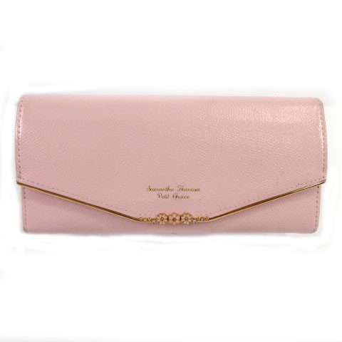 サマンサタバサ Samantha Thavasa 財布 長財布 二つ折り レザー 型押し ラインストーン 花モチーフ ピンク ゴールド レディース 155 ベクトルパーク