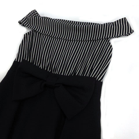 未使用品 セシルマクビー Cecil Mcbee ワンピース ノースリーブ ひざ丈 フレア リボン ストライプ 切替え ネイビー 紺 ホワイト 白 M レディース 155 ベクトルパーク