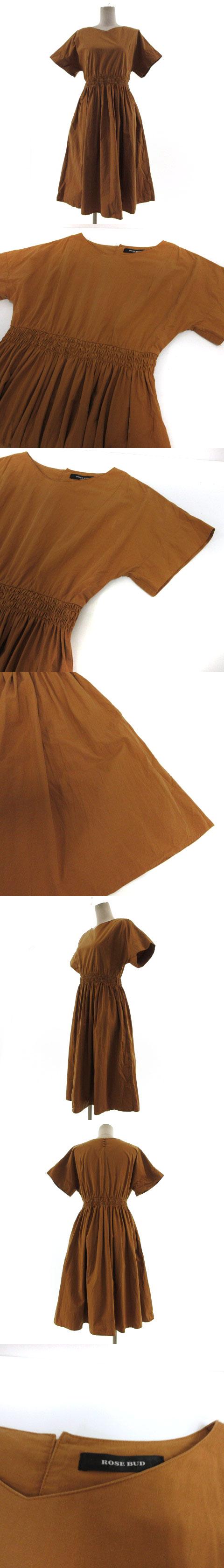 ローズバッド Rose Bud ワンピース 半袖 Vネック ミモレ丈 フレア 最大66 Offクーポン F レディース ブラウン ウエストゴム コットン 茶 シンプル