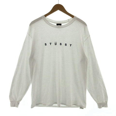 ステューシー STUSSY Tシャツ 長袖 ロンT ロゴ刺繍 ホワイト 白 ブルー 