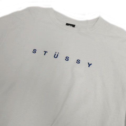 ステューシー STUSSY Tシャツ 長袖 ロンT ロゴ刺繍 ホワイト 白 ブルー 