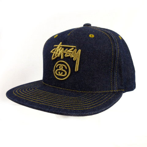 ステューシー STUSSY キャップ 帽子 デニム ロゴ刺繍 ネイビー 紺 