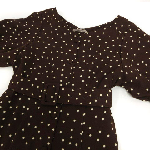 ナイスクラップ Nice Claup ワンピース ロング パフスリーブ 半袖 ベルト ドット ブラウン 茶 オフ白 F レディース 155 ベクトルパーク